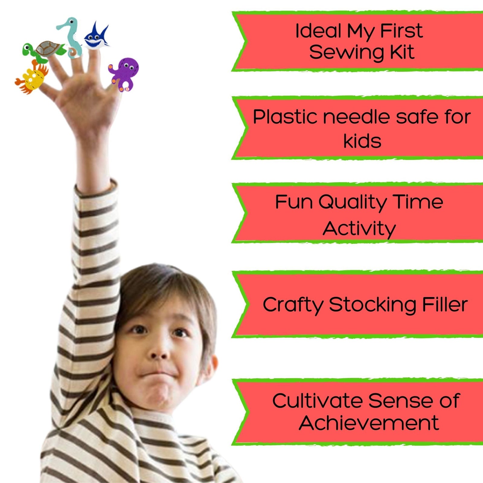 Kids Sewing Crafts for Kids , Easy Puppet Making Kit, Felt Crafts Childrens Simple Christmas Sewing Project