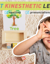 Spelling Game for Kids, Montessori Educational Toy for 3+ Year Old Pre-K Toddler Includes 8 Wooden Blocks and Illustrated Cards, Alphabet Learning Toy Boosts Brain Development, Hand-Eye Coordination