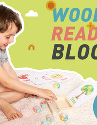 Spelling Game for Kids, Montessori Educational Toy for 3+ Year Old Pre-K Toddler Includes 8 Wooden Blocks and Illustrated Cards, Alphabet Learning Toy Boosts Brain Development, Hand-Eye Coordination