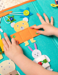 Montessori Busy Board for Toddlers, Sensory Toys Gifts for Boys & Girls, Preschool Toddler Activities for Fine Motor Skills, Educational Travel Toy Learning Basic Dress Skills