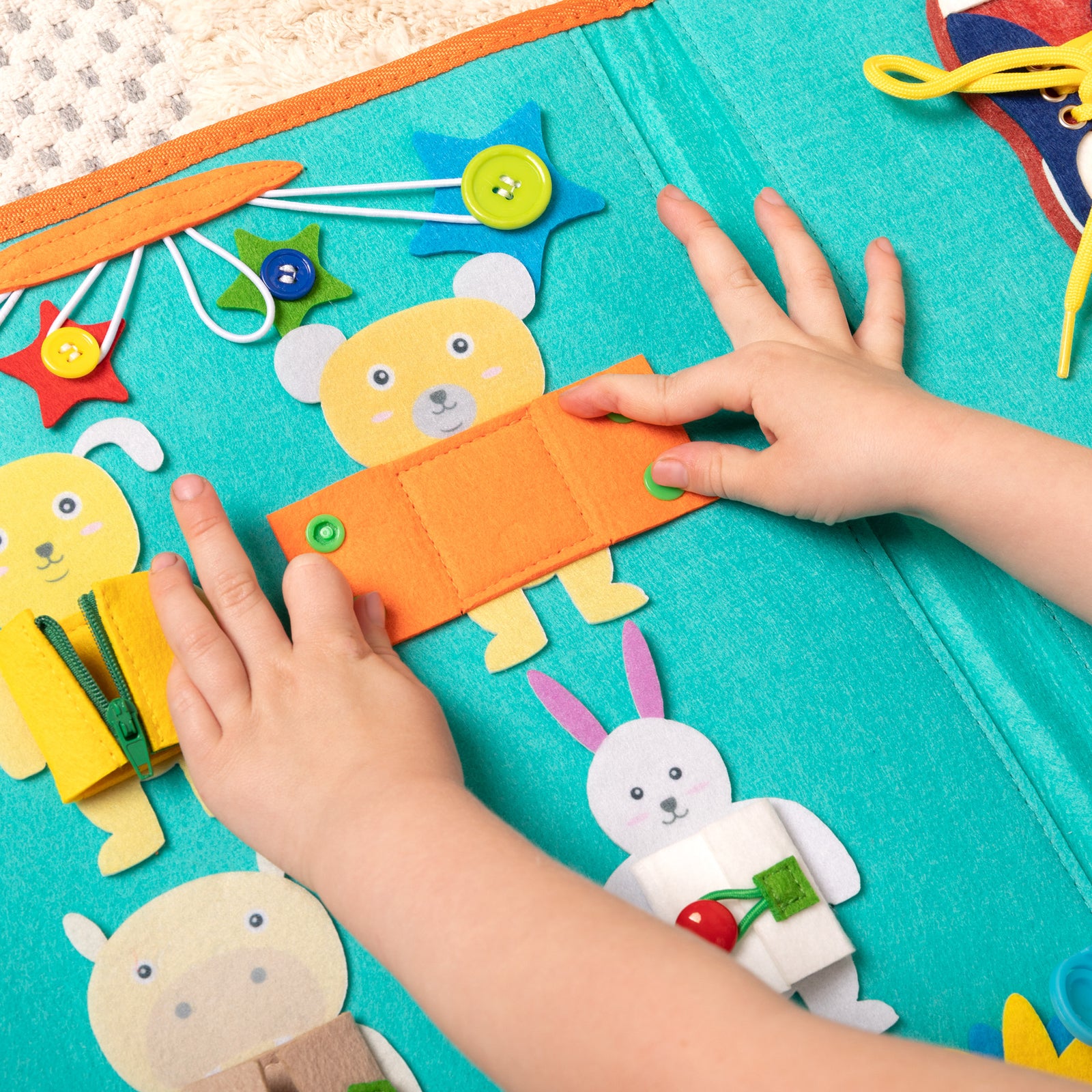 Montessori Busy Board for Toddlers, Sensory Toys Gifts for Boys & Girls, Preschool Toddler Activities for Fine Motor Skills, Educational Travel Toy Learning Basic Dress Skills