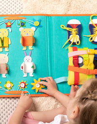 Montessori Busy Board for Toddlers, Sensory Toys Gifts for Boys & Girls, Preschool Toddler Activities for Fine Motor Skills, Educational Travel Toy Learning Basic Dress Skills