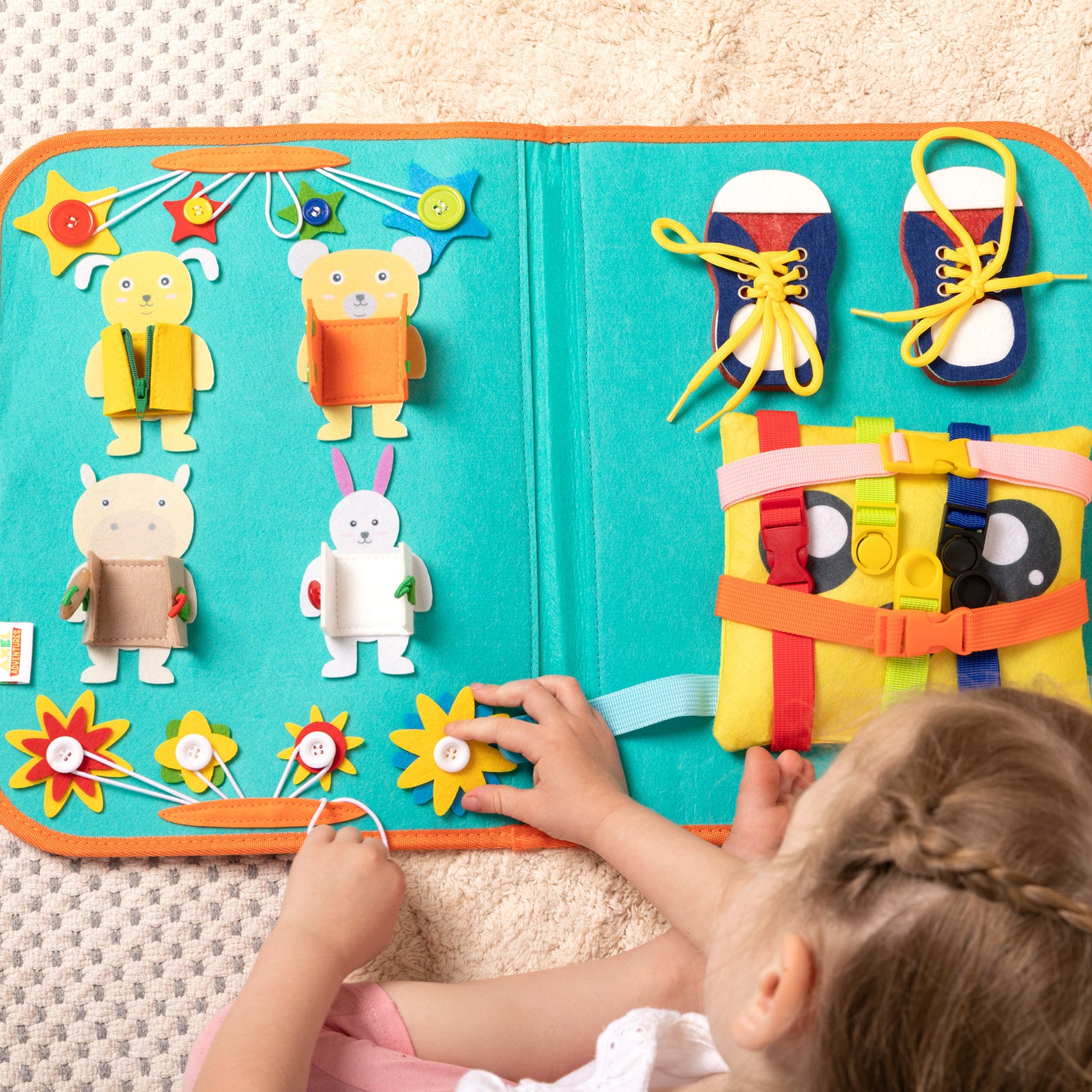 Montessori Busy Board for Toddlers, Sensory Toys Gifts for Boys & Girls, Preschool Toddler Activities for Fine Motor Skills, Educational Travel Toy Learning Basic Dress Skills