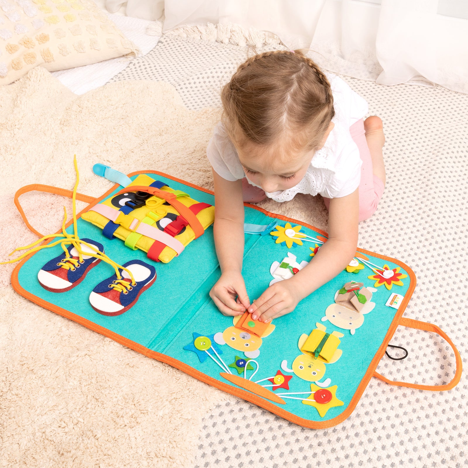Montessori Busy Board for Toddlers, Sensory Toys Gifts for Boys & Girls, Preschool Toddler Activities for Fine Motor Skills, Educational Travel Toy Learning Basic Dress Skills