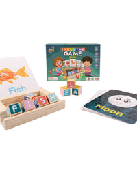 Spelling Game for Kids, Montessori Educational Toy for 3+ Year Old Pre-K Toddler Includes 8 Wooden Blocks and Illustrated Cards, Alphabet Learning Toy Boosts Brain Development, Hand-Eye Coordination