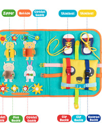 Montessori Busy Board for Toddlers, Sensory Toys Gifts for Boys & Girls, Preschool Toddler Activities for Fine Motor Skills, Educational Travel Toy Learning Basic Dress Skills
