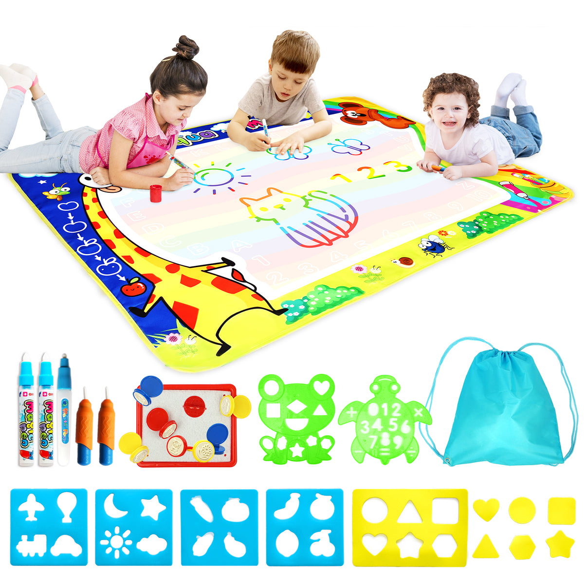 PHYLES Agua Dibujo Pintura, Alfombra de Poliéster con Bolígrafos Mágicos de Agua, Juguete Educativo de Dibujo Pintura Regalo Ideal de Cumpleaños para Niños Niñas de 2 Años, Multicolor PHYLES Agua Dibujo Pintura, Alfombra de Poliéster con Bolígrafos Mágicos de Agua, Juguete Educativo de Dibujo Pintura Regalo Ideal de Cumpleaños para Niños Niñas de 2 Años, Multicolor