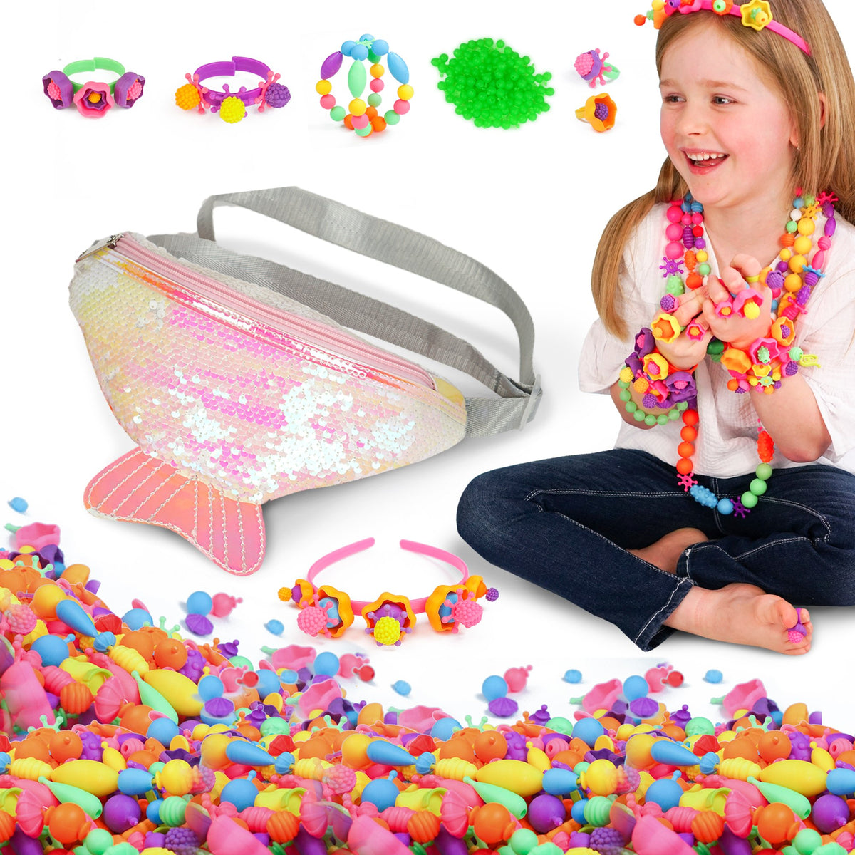 Snap Pop Beads Girls Toy - Happytime 180 Pieces DIY Jewelry Kit Fashion Fun for Necklace Ring Bracelet Art Crafts Gifts Toys for Kids Girls