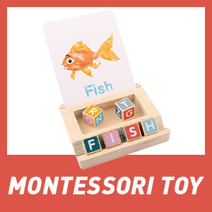 Spelling Game for Kids, Montessori Educational Toy for 3+ Year Old Pre-K Toddler Includes 8 Wooden Blocks and Illustrated Cards, Alphabet Learning Toy Boosts Brain Development, Hand-Eye Coordination
