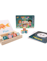 Spelling Game for Kids, Montessori Educational Toy for 3+ Year Old Pre-K Toddler Includes 8 Wooden Blocks and Illustrated Cards, Alphabet Learning Toy Boosts Brain Development, Hand-Eye Coordination
