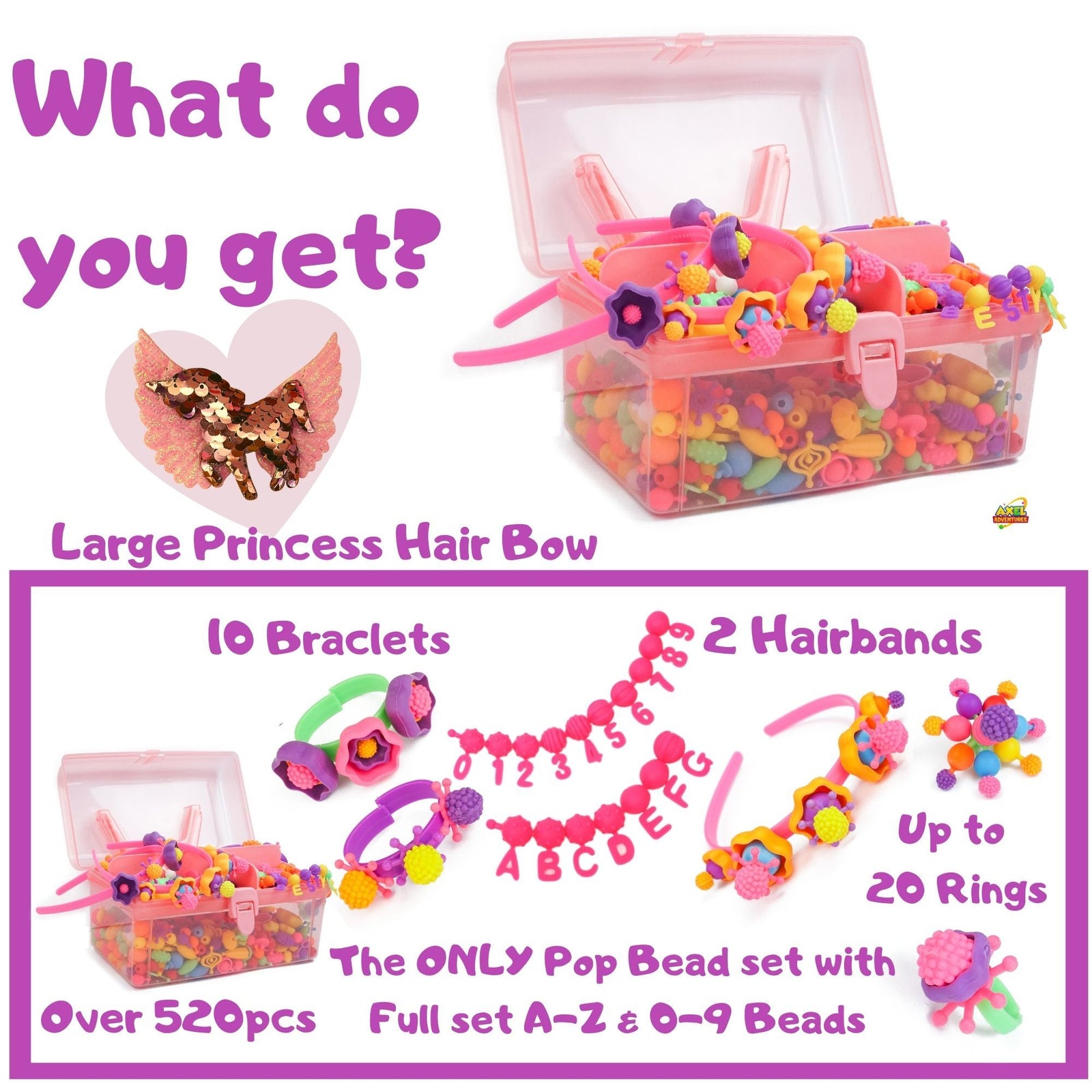 Colorful Toddler Bracelet Making Kit, Pop Beads Girls Princess